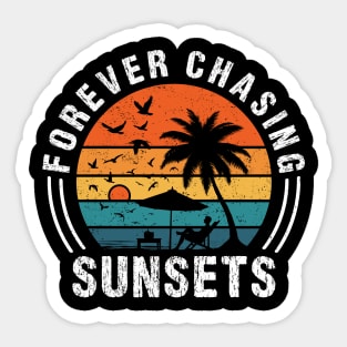 Forever Chasing Sunsets Tropical Summer Beach Retro Sunset Lover Sticker